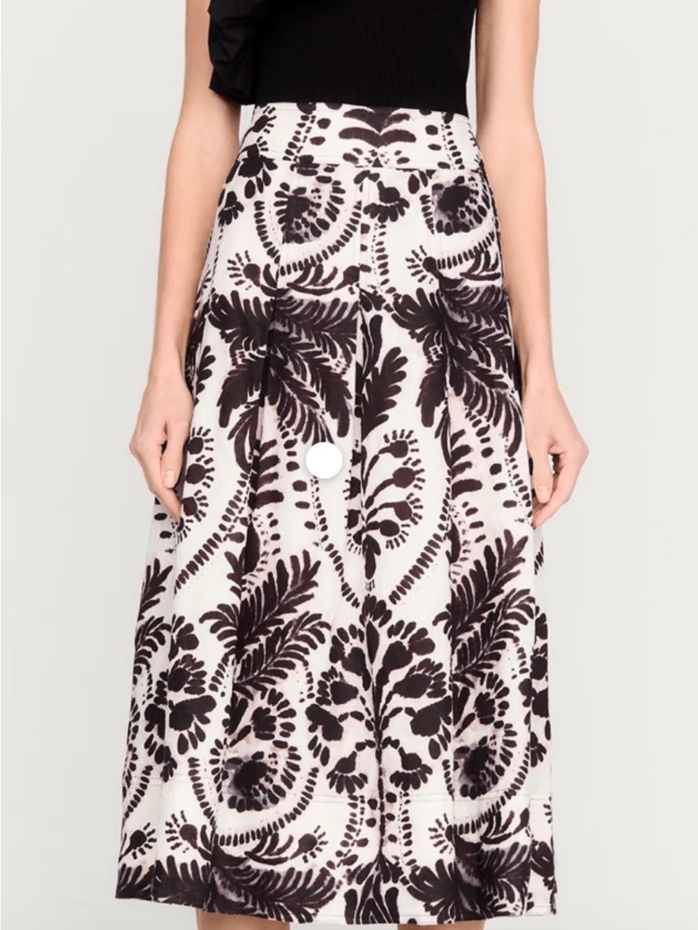 MARIE OLIVER FRANKIE SKIRT IN PALMA Womens Black and White Floral Midi Skirt